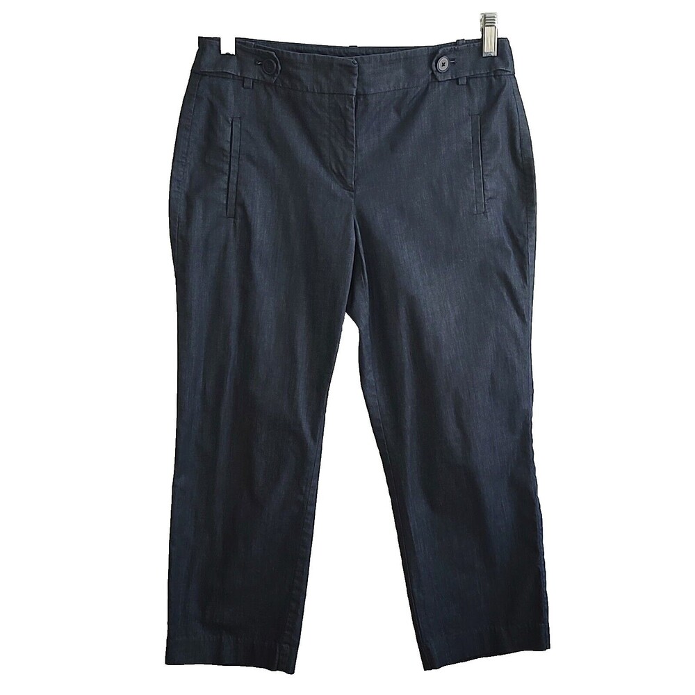 Ann Taylor Loft Curvy Fit Ankle Mid Rise Pants Size 4 Dark Navy Chambray Stretch